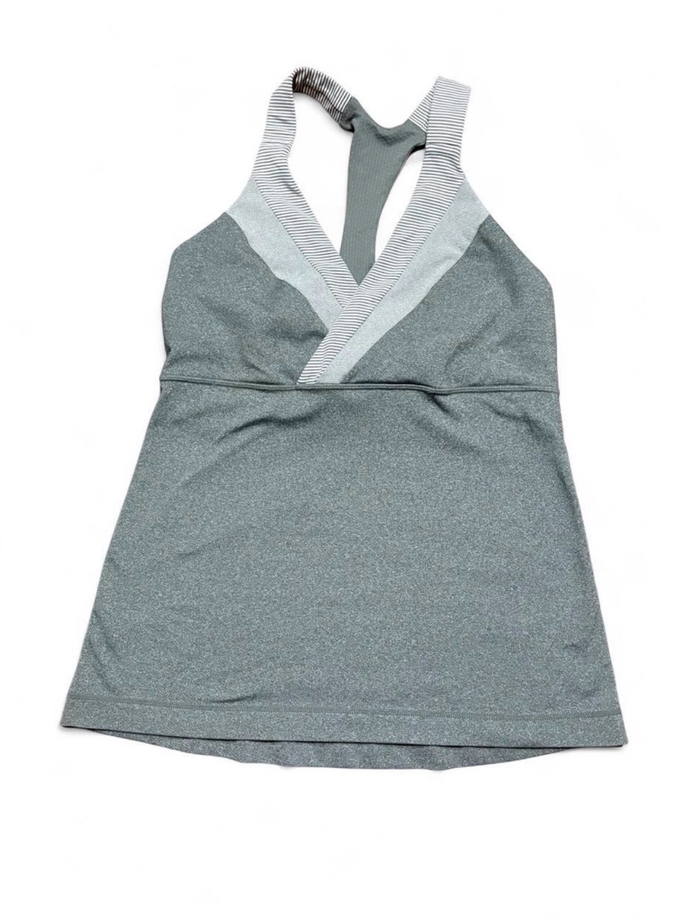 Lululemon Deep Breath Tank Top Heathered Gray Micro Stripe Sz 10 Built In Bra